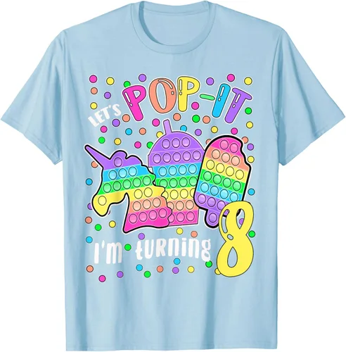 Vista 105 de Let's Pop-it I'm turning 8 Colorful 8th Birthday - Camiseta para niña, Negro