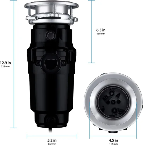 Vista 3 de Waste Maid 10-US-WM-058-3B - Sistema de molienda de residuos de alimentos de acero inoxidable antiatascos, 1/2 HP Economy, negro y PF WaterWorks