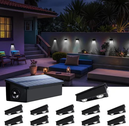 Vista 12 de Luces de Valla Solares Impermeables para Exteriores de 3 Lados LED para Pared y Paisajismo para Patio, Terraza, Patio, Barandilla, Garaje, Piscina