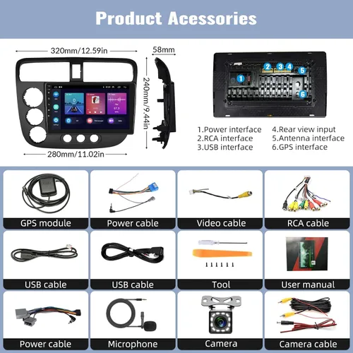 Vista 7 de 1G+32G para Honda Civic 2000 2001 2002 2003 2004 2005 Android Car Stereo con CarPlay Android Auto 9 "Pantalla táctil Bluetooth Radio de coche