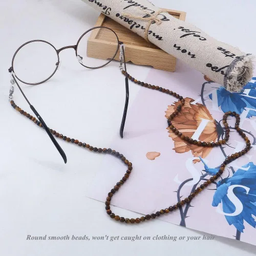 Vista 7 de KAI Top Cadena de lentes de sol de moda con cuentas de piedra natural, cadena con cordón para máscara facial para mujer