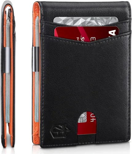 Vista 128 de Zitahli - Carteras delgadas con clip para dinero para hombre, tarjetero minimalista, de cuero, plegable, con bloqueo RFID, cartera de bolsillo