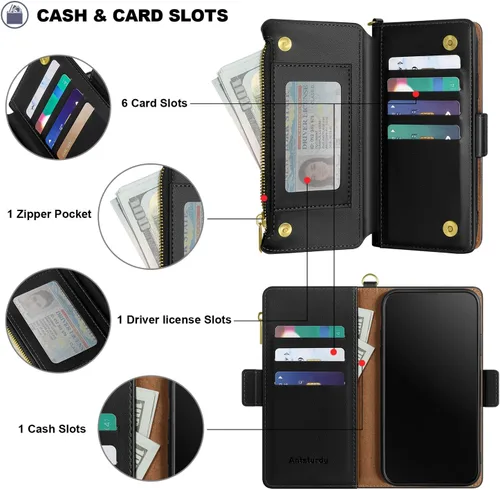 Vista 6 de Antsturdy Funda tipo cartera compatible con Samsung Galaxy Note 20 5G con tarjetero para mujeres y hombres, funda de teléfono con bloqueo RFID, piel