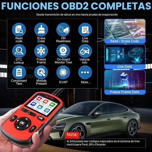 Vista 3 de Autel AL549 OBD2 lector de código del escáner con diagnóstico del ABS y prueba de la batería Enhanced Check & Reset Engine Fault Code, Live Data