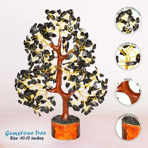 Vista 2 de YATHABI Escultura de gema de turmalina negra, árbol de cristal, decoración de Feng Shui, árbol de dinero de buena suerte