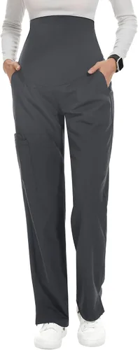 Vista 4 de POSHGLAM Pantalones médicos de maternidad para mujer, pantalones de trabajo, estilo casual, pantalones de embarazo, S-XXL