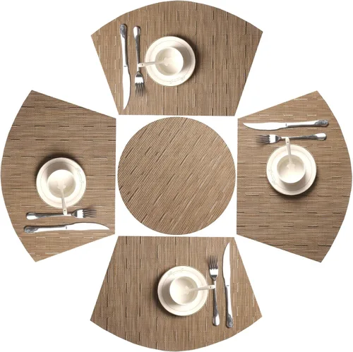 Vista 15 de SHACOS Juego de 5 manteles individuales pequeños en forma de cuña con centro de mesa, resistentes al calor, lavables (5, beige)