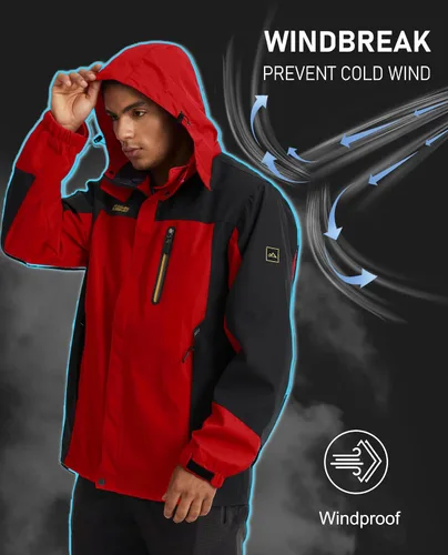 Vista 5 de MAGCOMSEN Men's Hooded Windproof Water Resistant Rain Jacket Windbreaker 5 Pockets for Hiking,Fishing,Runing