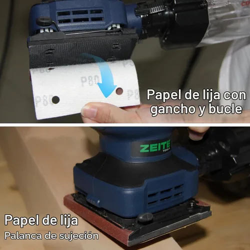 Vista 4 de Zeite - Lijadora de 1/4 de hoja de 2.4 amperios con 12 piezas de papel de lija, lijadora eléctrica de palma para carpintería, cable de 10 pies