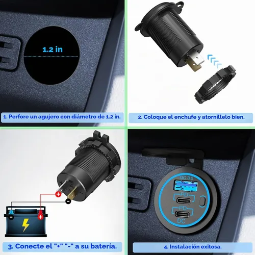 Vista 7 de Enchufe USB C para cargador de coche – 58 W alargado RV USB Outlet 12V Socket Dual 20W PD3.0 USB-C y 18W QC3.0 Puerto USB de coche con interruptor