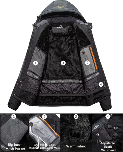 Vista 3 de FTIMILD Men's Ski Jacket Waterproof Warm Winter Mountain Windbreaker Hooded Raincoat Snow Jackets