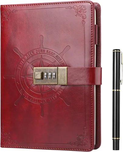 Vista 9 de Kesote Diario Negro con Cerradura, Cuadernos de Diario con Cerradura de Cuero Sintético Rellenable, Planificador Organizador con Bolígrafo, A5