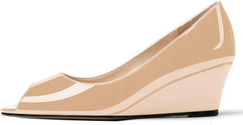 Vista 2 de WAYDERNS Zapatos de tacón bajo con cuña de charol y puntera abierta para mujer de 2 pulgadas
