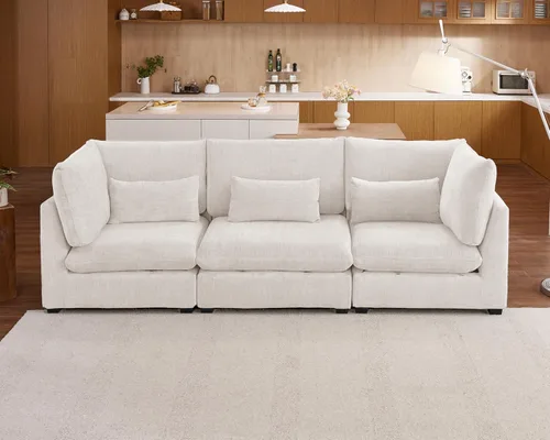 Vista 20 de Sofá Modular de Tamaño Grande, Sofá Seccional de Chenilla Cloud Extra Profundo con Chaise Otomana, Sofá Cama de Chenilla Esponjosa de 5 Asientos