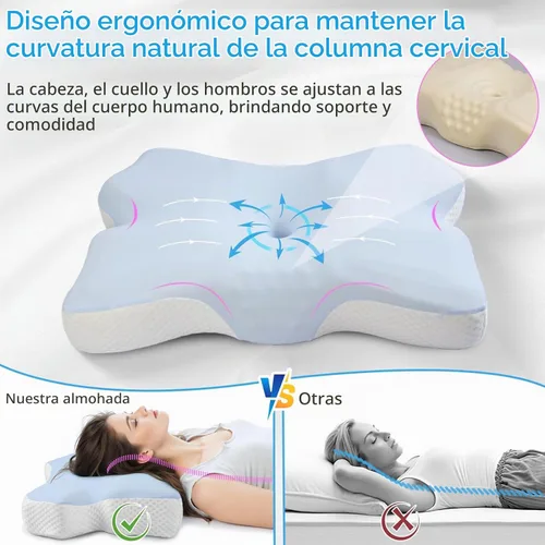 Vista 4 de Almohada cervical para dormir, almohadas para dormir de lado para adultos, almohada ergonómica de espuma viscoelástica con funda de almohada de seda