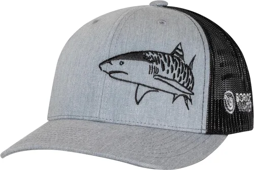 Vista 5 de Sombrero de camionero de buceo con tiburón: Snapback ajustable para hombre, para pesca, pesca submarina Circling Hammerhead - Carbón/Negro