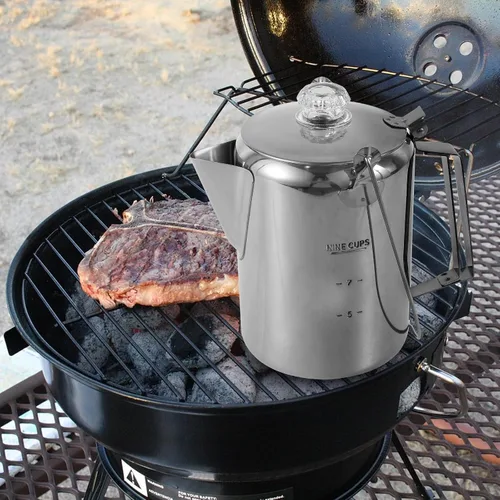 Vista 7 de Cafetera de camping – Percolador de estufa con perilla de vidrio superior transparente – Cafetera de camping para viajes de preparación rápida