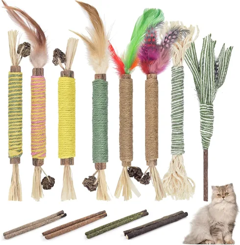 Vista 7 de Bissap 10 palitos masticables Silvervine para gatos, palitos masticables de hierba gatera, juguetes para gatos en interiores, dientes de gatitos