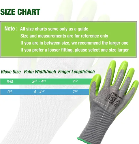 Vista 2 de WORKPRO 6 pares de guantes de jardín, guantes de trabajo con revestimiento de palma de látex ecológico, guantes de jardinería, guantes de trabajo