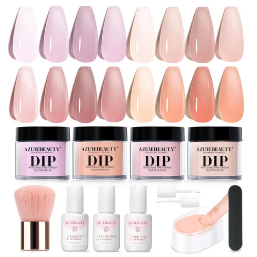 Vista 11 de Azurebeauty - Kit de iniciación de uñas en polvo de inmersión, 4 colores, purpurina de piel desnuda para todas las estaciones, juego de polvo