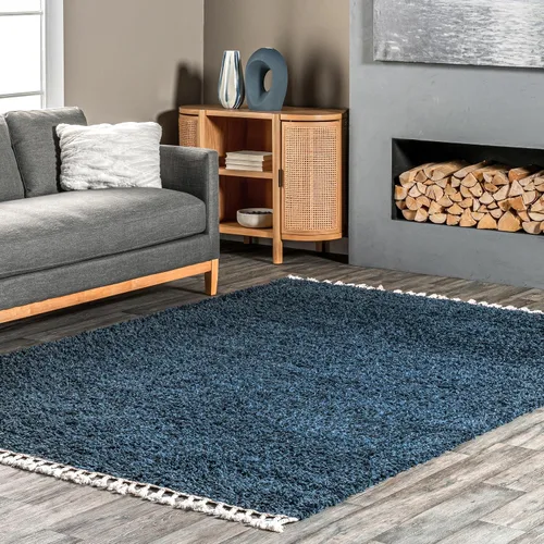 Vista 12 de NULOOM Neva Alfombra de Área Shag Moderna con Borlas, 8' Cuadrada, Beige Neva Beige