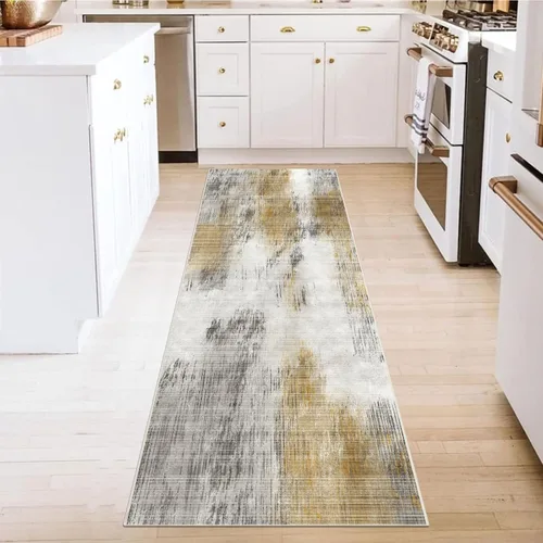 Vista 5 de Pauwer Alfombra abstracta moderna para pasillos, alfombra antideslizante de 2 x 6 pies con respaldo de goma, alfombra vintage envejecida