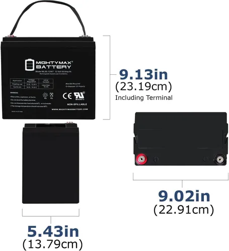 Vista 2 de Mighty Max Battery Batería de repuesto de rosca interna de 12V 55Ah para Quantum QG Edge NF55-2 Pack