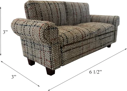 Vista 7 de Sofá de casa de muñecas marrón, muebles de sala de estar en miniatura, sofá biplaza, accesorios para muñecas de 6 pulgadas, escala 1/12, retro