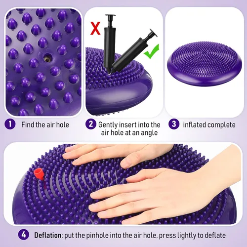 Vista 4 de Leitee 3 piezas de cojín de movimiento inflado para ejercicio para niños sensoriales, asiento flexible, tabla de balanceo, disco de equilibrio