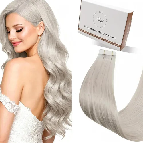 Vista 75 de 【Descuento】Hetto - Extensiones de cabello con cinta adhesiva, 40g, extensiones de cabello humano, color rubio ceniza oscuro degradado a rubio medio