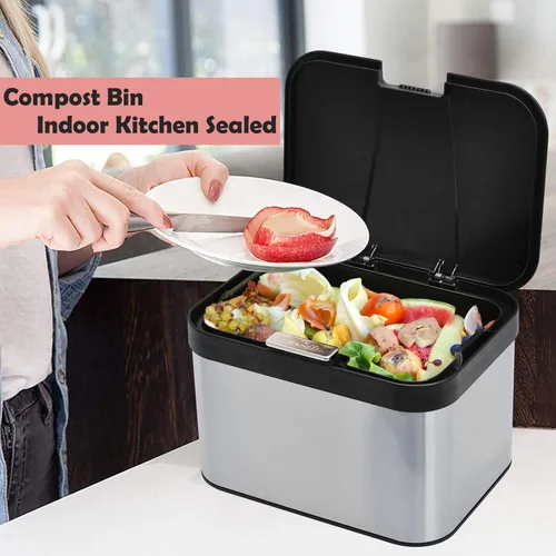 Vista 2 de Contenedor de compostaje para encimera, cubo de compost interior sellado, contenedor de residuos de alimentos, contenedor de compost de cocina