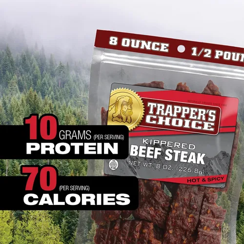 Vista 4 de Old Trapper, Trapper's Choice - Bistec de carne caliente y picante, paquete individual de 8 onzas, 0.35 oz de proteína y 70 calorías por porción