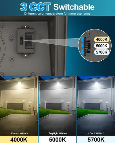 Vista 3 de AKK Paquete de luz LED de pared de 80 W, 60 W, 40 W, con fotocélula, 12000 lúmenes, 150 lm/W, 3 vatios y 3 CCT seleccionables