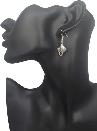 Vista 3 de Pendientes de plata antigua con diseño de rayas de mantarraya para mujer
