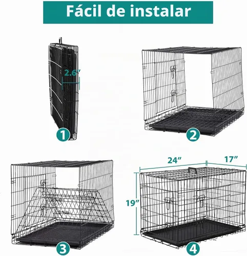 Vista 5 de Jaulas de 24 pulgadas para perros pequeños, 20 libras, jaula plegable para mascotas con bandeja de panel divisor, jaula de doble puerta para Negro