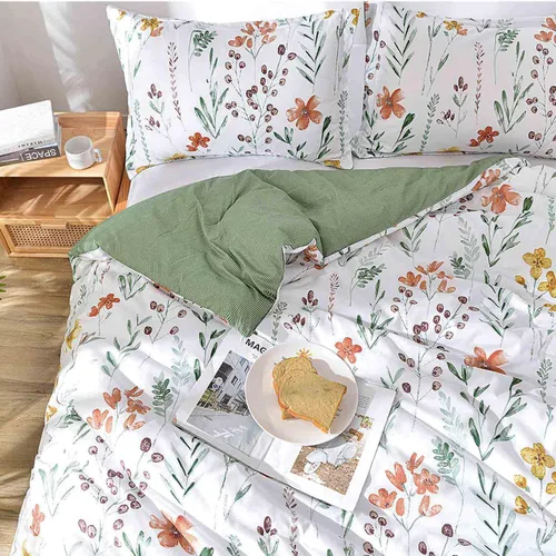 Vista 4 de Juego de funda de edredón floral tamaño matrimonial – Juego de funda de edredón de microfibra con estampado botánico de flores blancas amarillas