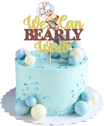 Vista 8 de 24 piezas de decoración para cupcakes con temática de "We Can Bearly Wait" Oso de globos brillantes, decoración temática de revelación de género