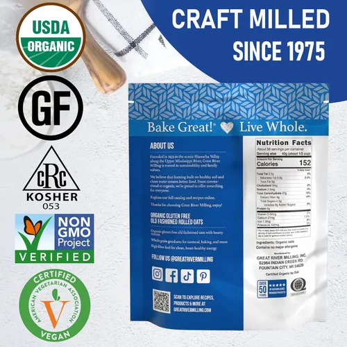 Vista 9 de Great River Milling Avena enrollada orgánica a la antigua, 5 lb