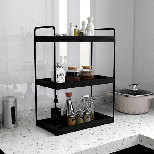 Vista 4 de Dorhors Organizador de encimera de baño de 3 niveles, estante de almacenamiento de baño, bandeja de mostrador y organizador de tocador (negro)