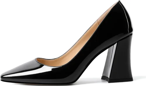 Vista 2 de Zamikoo Zapatos de tacón grueso para mujer, tacón alto, sin cordones, con punta cuadrada cerrada, para el trabajo, casual, uso diario, fiesta