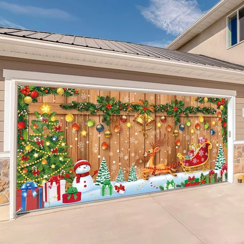 Vista 9 de Buryeah Decoración navideña para puerta de garaje, 6 x 13 pies, cubierta de Navidad para puerta de garaje, telón de fondo grande para decoraciones
