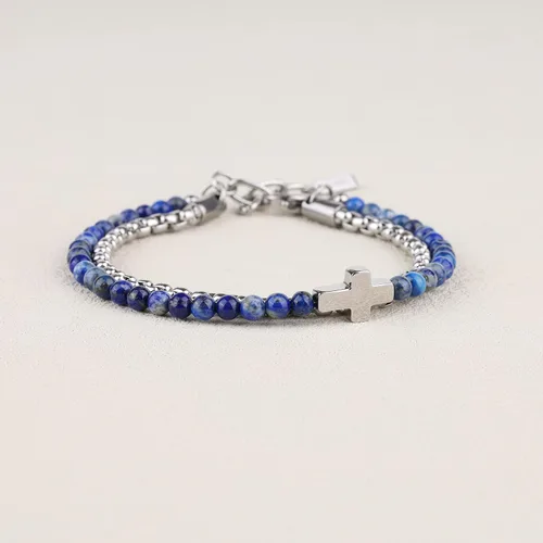 Vista 4 de GAVU Pulsera de cristal con cruz religiosa