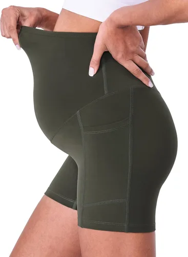 Vista 2 de POSHDIVAH Paquete de 3 pantalones cortos de maternidad sobre el vientre, cómodos para embarazo, yoga, entrenamiento activo, pantalones cortos