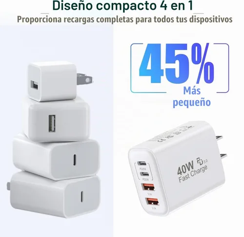 Vista 7 de 2 unidades de cable trenzado iPhone 17/16/15 Pro Max USB C a C, cargador Apple tipo C de 40 W PD de 4 puertos con enchufe de pared y cable trenzado