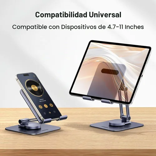 Vista 5 de UGREEN Soporte para tablet para escritorio giratorio con base giratoria de 360°, soporte portátil de aluminio, ajustable, accesorios de oficina