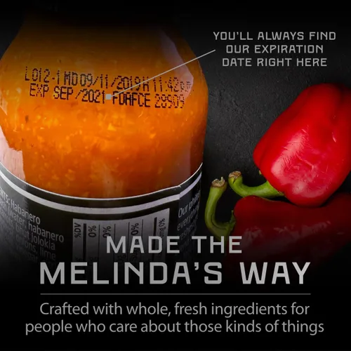 Vista 5 de Melinda's Paquete variado suave y salvaje, juego de regalo de salsa picante gourmet con variedad de sabores frescos, incluye jalapeño, mango y ajo