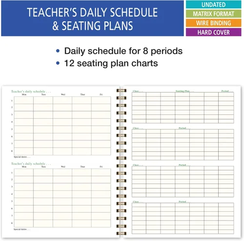 Vista 4 de Plan de lecciones para profesores de 6 periodos, días en vertical al costado (W202), Woodgrain