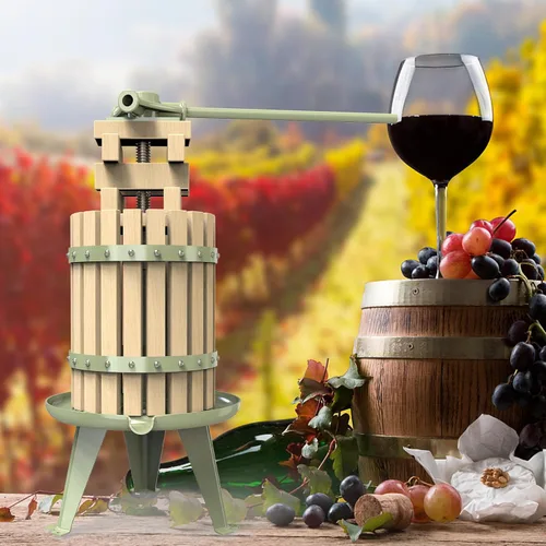 Vista 6 de Prensa de frutas y vinos verdes de 1.6 galones, máquina manual de jugo de sidra con cesta de madera de haya maciza y soporte resistente