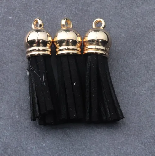 Vista 3 de 30 llaveros de cuero con borlas de cuero con agujero dorado para tapas doradas, mini borlas de imitación para hacer joyas, llaveros, aretes