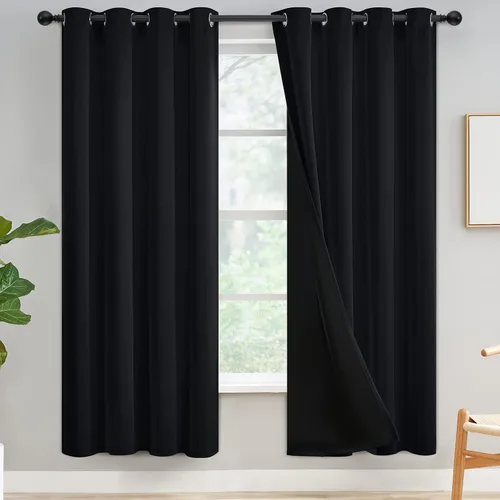 Vista 108 de Yakamok Cortinas negras, cortinas de ventana con aislamiento térmico y eficiencia energética para dormitorio, cortinas opacas completas y cortinas